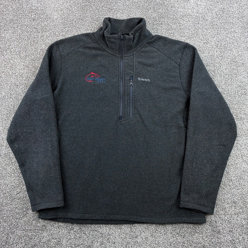 Simms 1/4 Zip Pullover Mens XL Gray Fleece Oak Heart Lodge Fishing Sweater